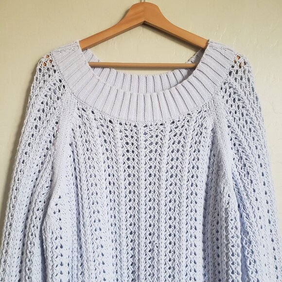 J.Crew Wide Neck Beach Sweater with Pointelle Stitch Light Blue Size Women's 2X - Picture 3 of 10